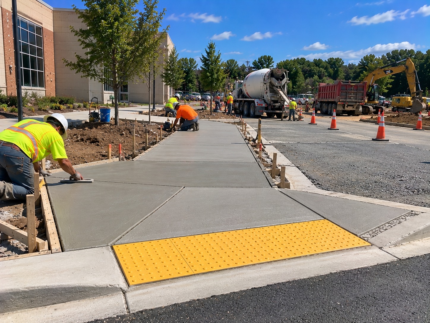 New concrete sidewalk and ADA curb ramp in Atlanta