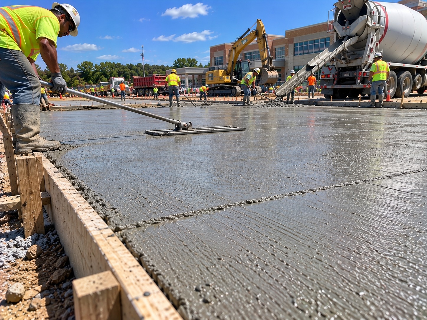 Finishing a large commercial concrete slab on an Atlanta commercial site