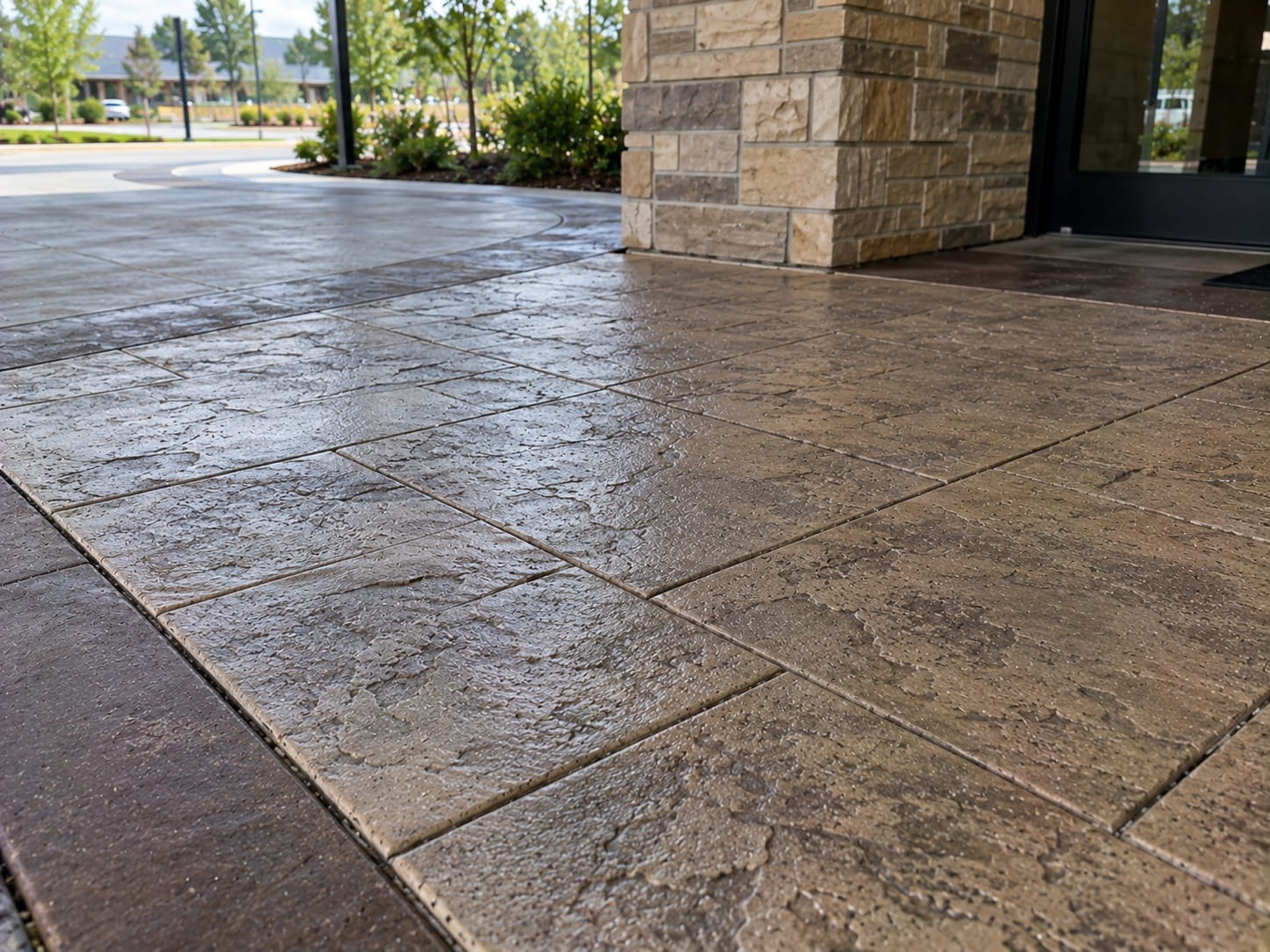 Decorative stamped concrete entrance at an Atlanta property