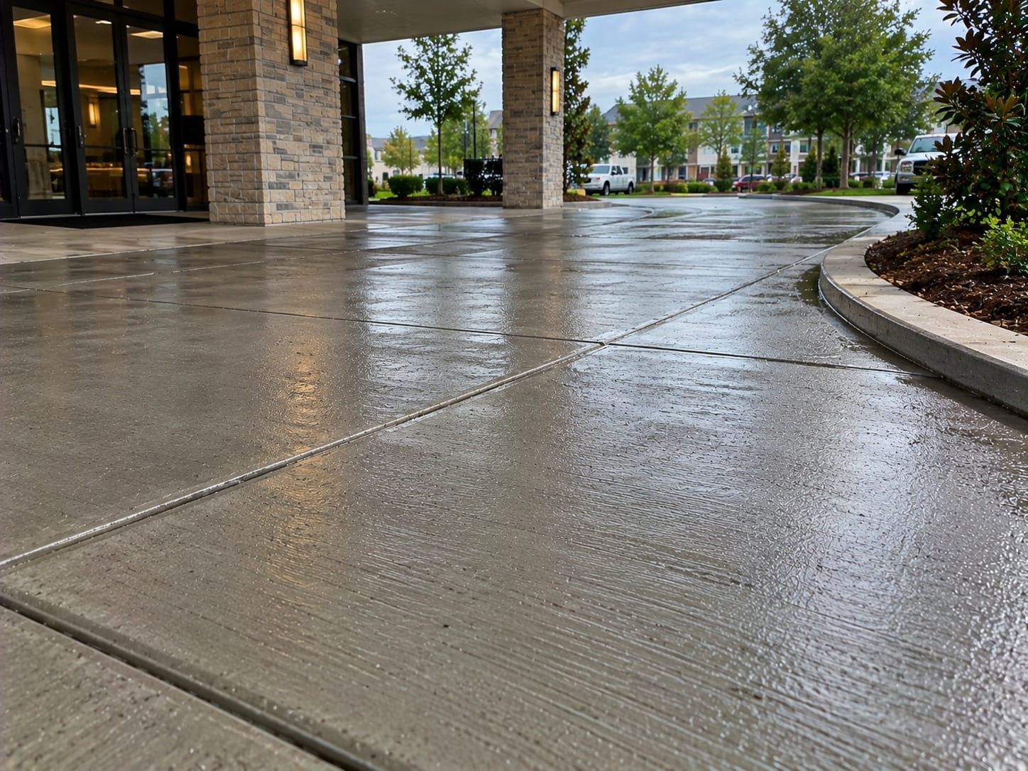 Concrete entry drive and porte-cochère at an Atlanta hotel