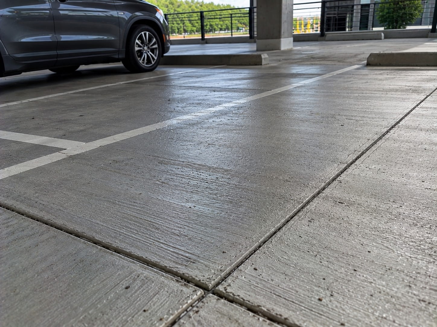 Concrete parking area and garage slab at an Atlanta community