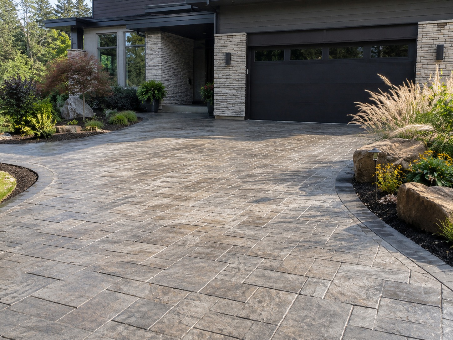 Stamped decorative concrete driveway at an Atlanta home