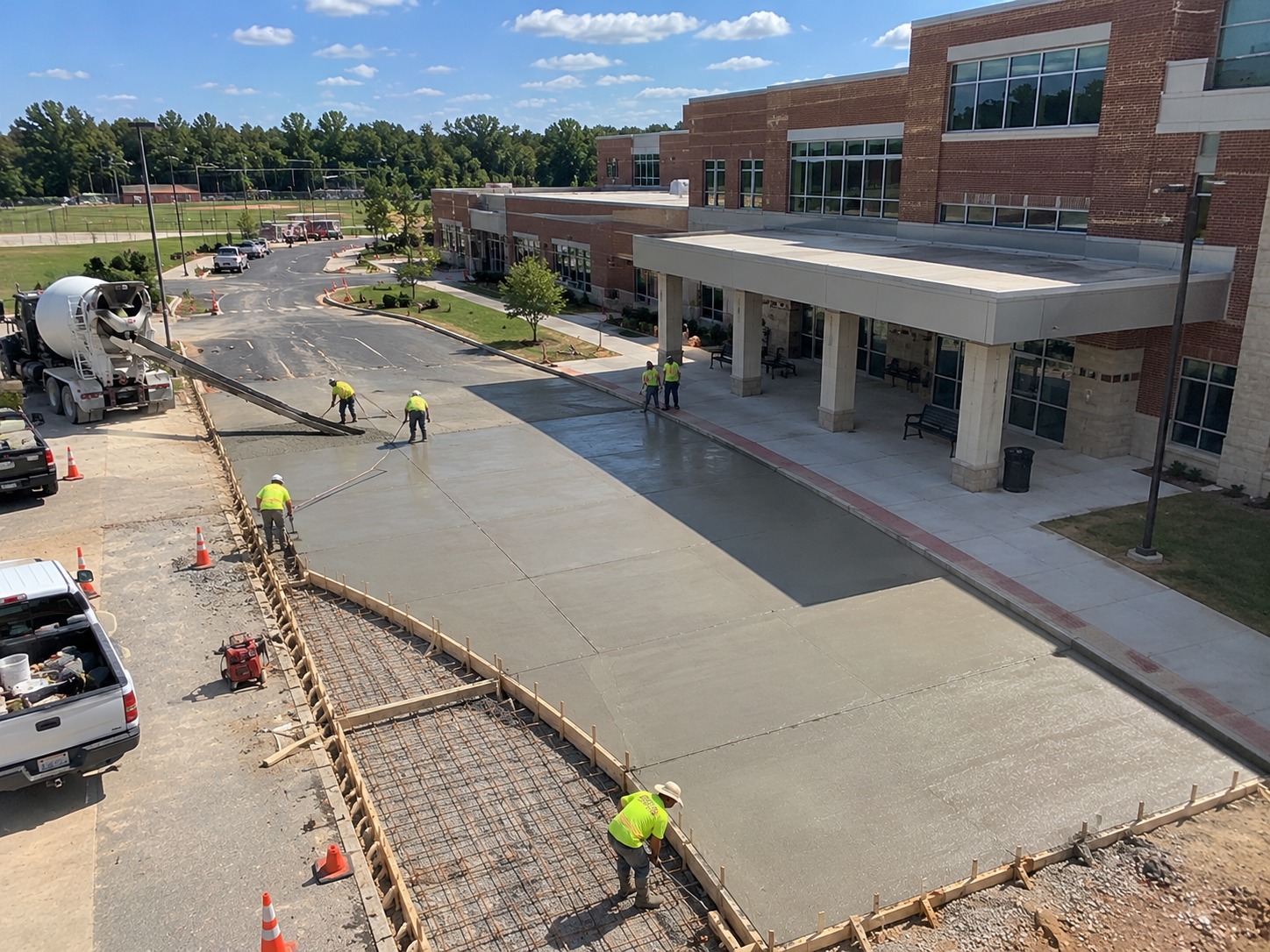 New concrete driveway and bus lane at an Atlanta school