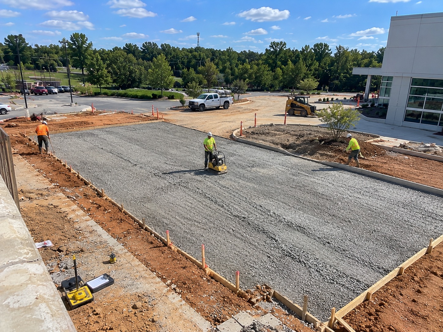 Compacted, tested sub-base ready for a heavy-load commercial slab in Atlanta